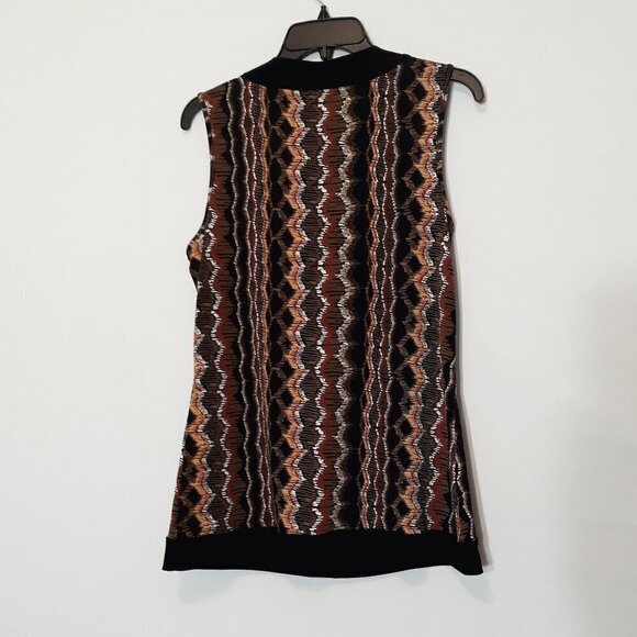 Liz & CO. Jersey Knit Formal Tank Top; Neck Tie; Low Neck; Brown/Black; Size M - Picture 2 of 5